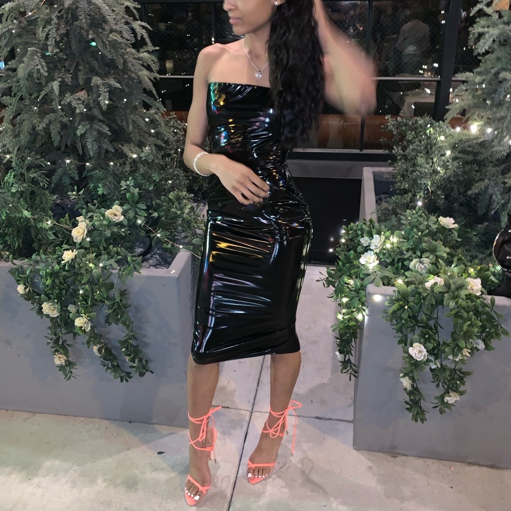 Black Vinyl Midi Dress